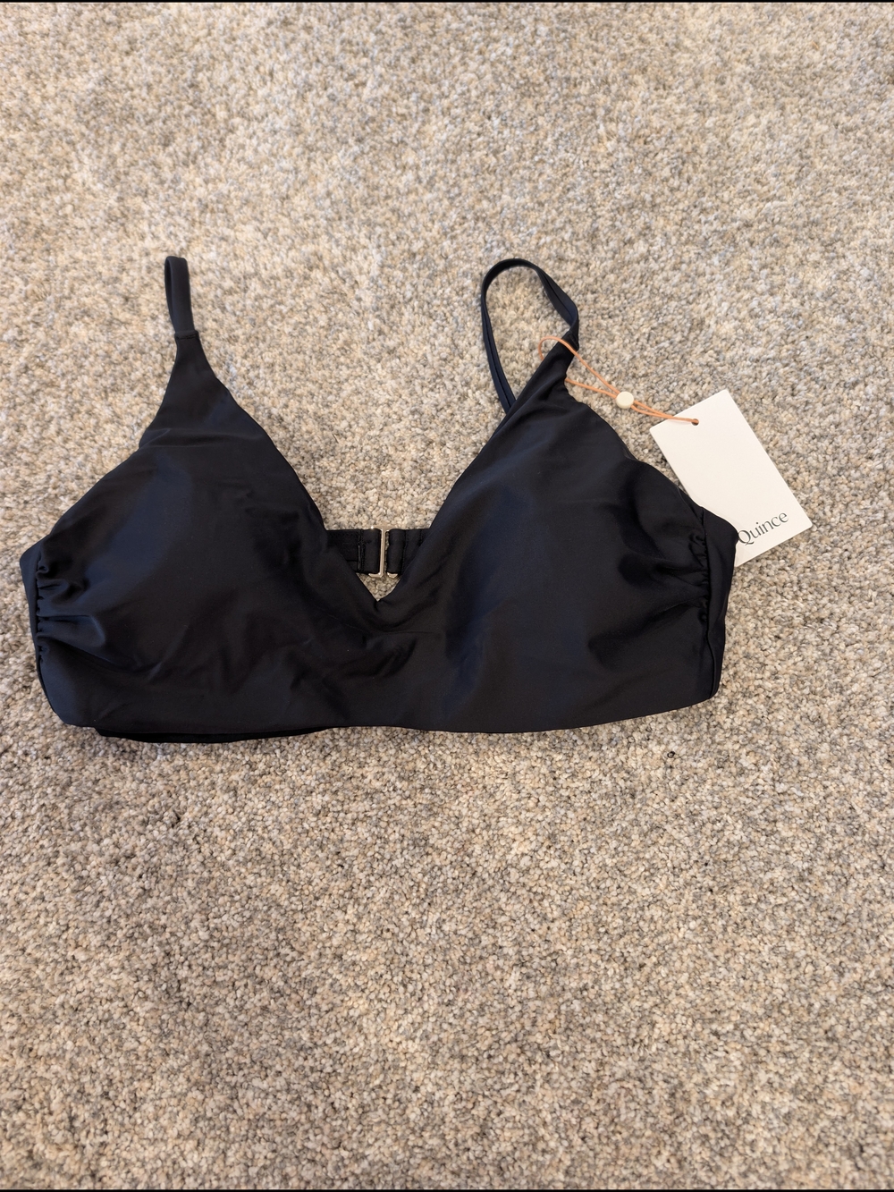 Quince Italian V-neck Bikini Top Black XL